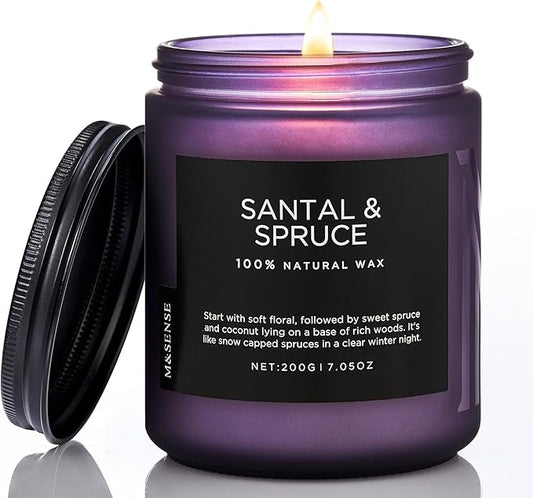 M&SENSE Sweet Spruce Scented Candle, Natural Soy Wax Winter Candle Cotton Wick 7.05oz Up to 50 Hours Tree Scented for Holiday Housewarming Gifts for Friends Family - Bloomnest