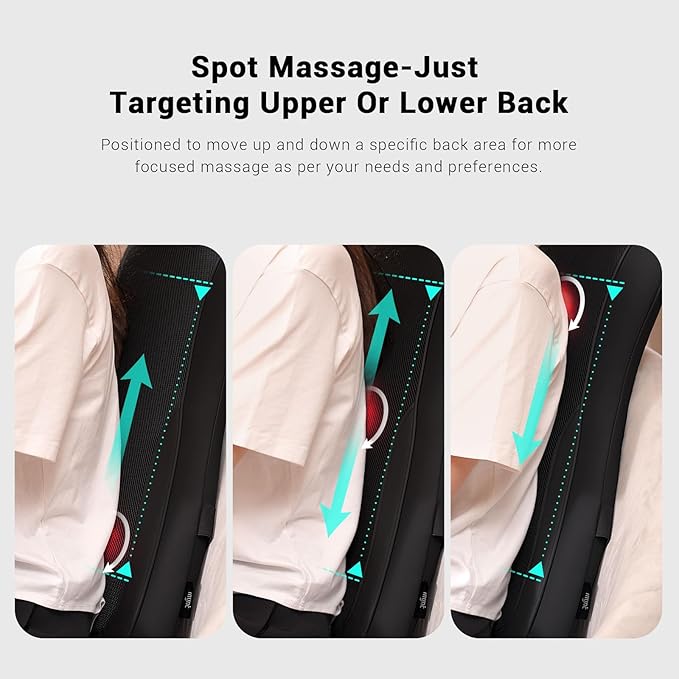 Mynt Black Acupressure Massage Chair Pad with 4 Deep Kneading Nodes, Shiatsu Back Massager for Chair with Heat, Heated Back Massage with a Cushion for Deep Tissue, Gift for Christmas - Bloomnest