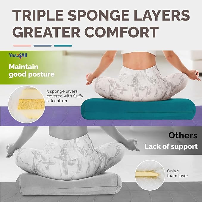 Yes4All Triple-Layer Sponge Yoga Bolster Pillow for Restorative Yoga & Meditation - Versatile Yoga Support Pillow, Balance & Poses Modification - Bloomnest