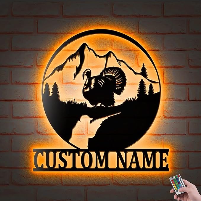 Lovely POD Personalized Hunting Metal Sign, Hunting Art, Custom Turkey Hunting Metal Wall Art Led Light, Personalized Hunter Name Sign Decoration for Home, Turkey Hunting Home Decor Housewarming - Bloomnest