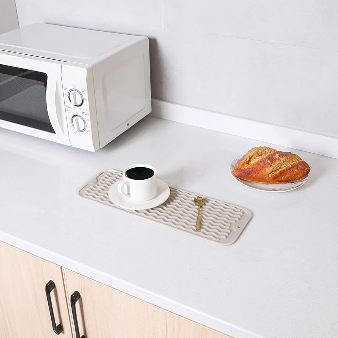 Silicone Dish Drying Mat for Multiple Usage,Easy clean,Eco-friendly,Heat-resistant Silicone Mat for Kitchen Counter,Sink,Bar,Bottle,or Cup Tapioca M 17 inches x 6 inches - Bloomnest