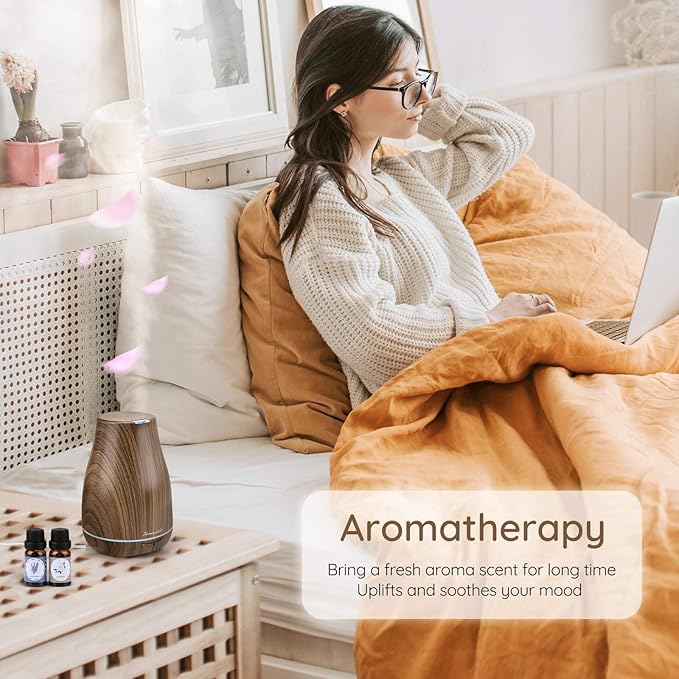Aromatherapy Essential Oil Diffuser for Room: Air Humidifier Aroma Scent Cool Mist Diffusers Colorful Light Cute Mini Small Waterless Auto Off Ultrasonic for Home Bedroom (Brown Wood Grain) - Bloomnest