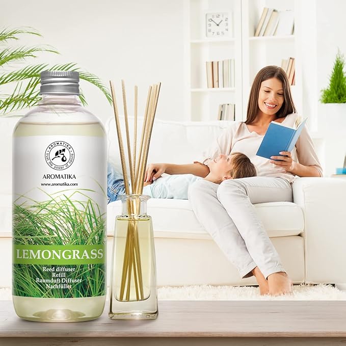 Lemongrass Diffuser Refill 34 Fl Oz (2x17 Fl Oz) - Fresh & Long Lasting Fragrance - Refill with Natural Essential Lemongrass Oil - for Aromatherapy - Spa - Home - Bloomnest