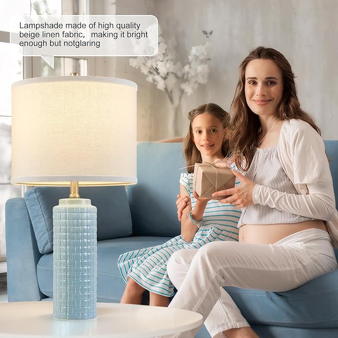 Luvkczc 24.8" Modern Ceramic Bedside Lamps Set of 2, 3 Color Temperature & Bulbs Included - Nightstand Lamps for Bedroom, Living Room, Office, Entryway Decor - Bloomnest
