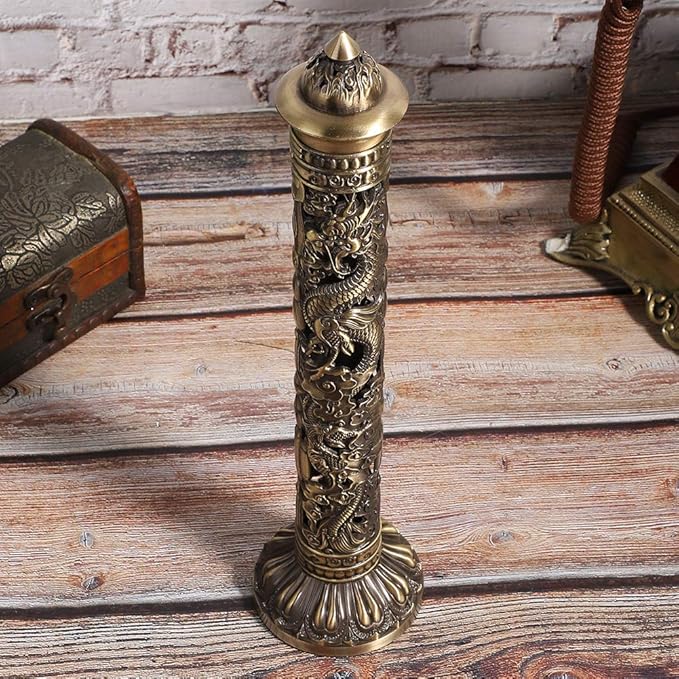 Incense Holder, Vintage Long Incense Stick, Metal Bronze Backflow Smoke Incense Towel Holder, for Home Office Yoga Craft Buddhist Decoration - Bloomnest