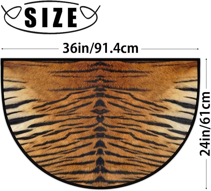 Half Round Door Mat, Tiger Print Non-Slip Half Circle Area Rug Animal Leopard Print Doormat Washable Durable Home Decor Half Moon Rug for Floor Indoor Outdoor Living Room Bedroom Kitchen Patio - Bloomnest