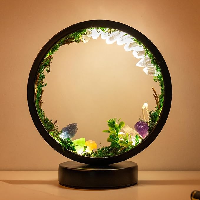 Runyangshi Forest Style Bedroom Night Light USB Port 3 Colours Dimming Mode Bedside Lamp Natural Clear Quartz Single Crystal Healing Crystal Night Lamp for Bedroom Office Home Decor Gift - Bloomnest