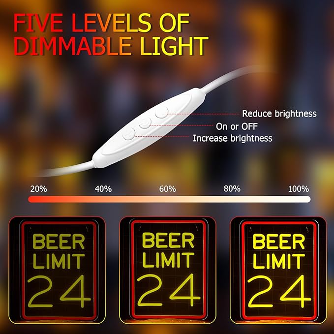 Beer Neon Sign for Wall Decor Dimmable Beer Limit 24 Neon Light Sign Bar Led Sign for Man Cave Home Bar Pub Restaurant Basement Garage Bistro Hotel Birthday Party Decor Gifts - Bloomnest