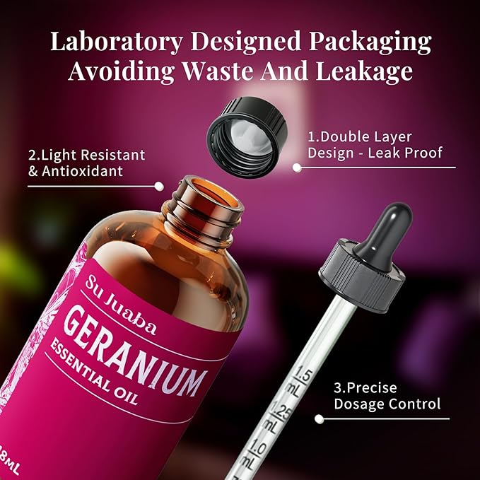 SU JUABA Geranium Essential Oil 4 Oz, 100% Pure & Natural Aromatherapy Oil for Diffuser, Skin Care, Hair & Massage - 118ML Bloomnest