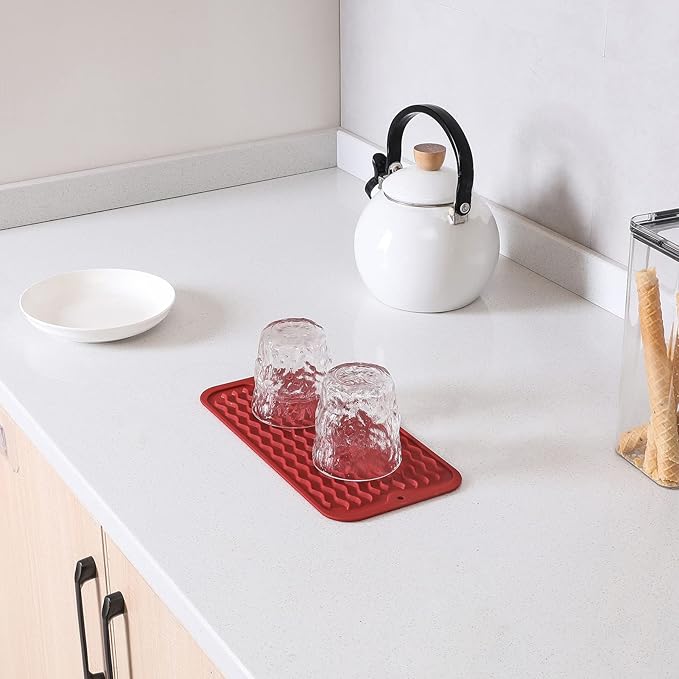 Silicone Dish Drying Mat for Multiple Usage,Easy clean,Eco-friendly,Heat-resistant Silicone Mat for Kitchen Counter or Sink,Refrigerator or Drawer Liner Red S 12 inches x 6 inches - Bloomnest