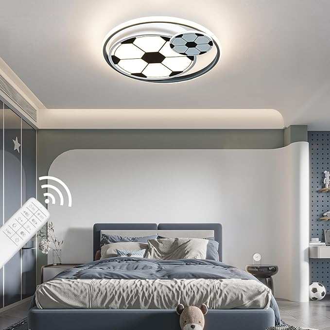 Modern Ceiling Light LED Kids Room Ceiling Lamp for Bedroom Dimmable Soccer Flush Mount Ceiling Light with Remote Control 17" Living Room Light Fixtures for Boys Room,Kitchen 3000k-6000K - Bloomnest