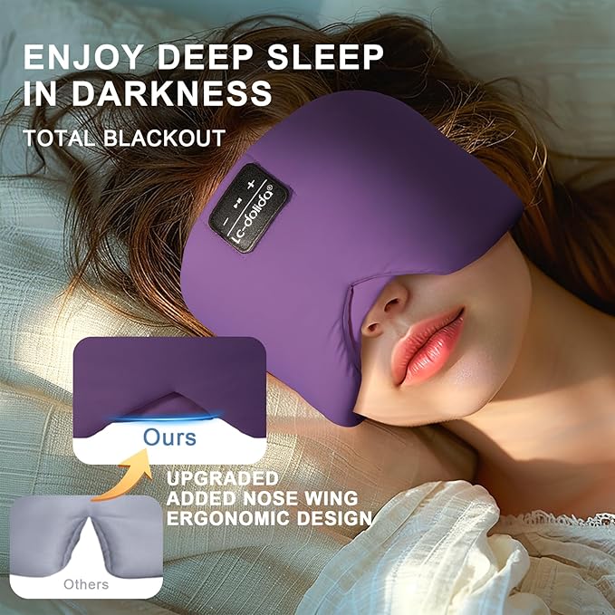 LC-dolida Sleep Mask with Bluetooth Headphones, Ice Silk Sleep Headphones with Bluetooth 5.4, Total Blackout Eye Mask for Sleeping, Sleep Soft Mask for Women Men, All Night Sleep, Travel(Purple) - Bloomnest