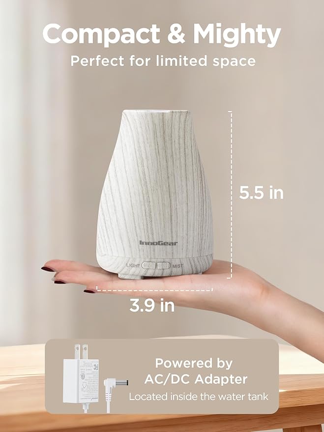 InnoGear Essential Oil Diffuser, Ultrasonic Diffusers for Home Aromatherapy Humidifier for Bedroom Room 7 Colors LED 2 Mist Mode Auto Off, White Grey - Bloomnest