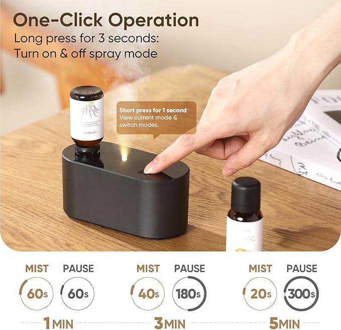 Waterless Diffuser for Home Essential Oil Diffuser, Aromatherapy Diffuser, Portable Scent Diffusers, 3 Mist Modes, Cycle Start for Bedroom, Office Studio 350-700 sq. ft Black - Bloomnest