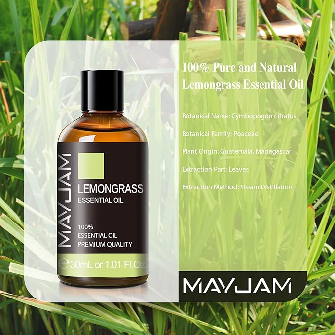Lemongrass Essential Oil 30ML/1.01FL.OZ, MAYJAM Premium Lemongrass Oil Essential Oils with Glass Dropper, Great for Aromatherapy Diffuser and Candle Soap Making - Bloomnest