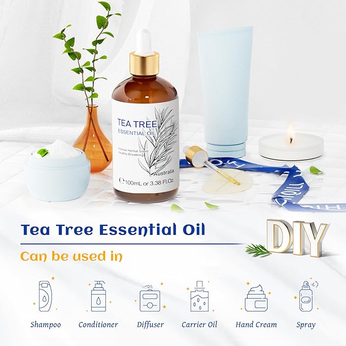 HIQILI Tea Tree Oil for Skin, Hair, Toenail, Add to Shampoo, Body Wash, Foot Soak - 3.38 Fl Oz - Bloomnest