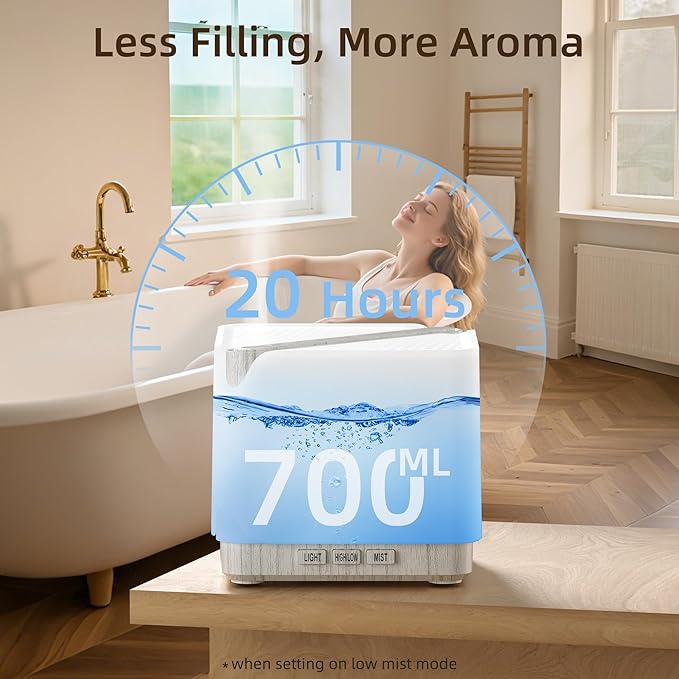 ASAKUKI 700 ml Premium Essential Oil Diffuser, 5 in 1 Ultrasonic Aromatherapy Fragrant Oil Vaporizer Humidifier, Timer and Auto-Off Safety Switch, 7 LED Light Colors - Bloomnest
