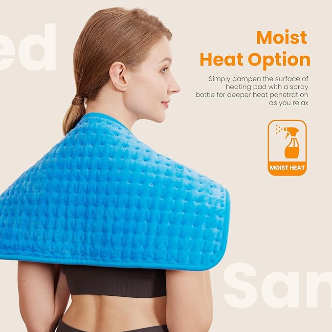 Electric Heating Pad for Back Pain Relief & Cramps - 6 Heat Settings,Auto Shut Off,Moist Heat Options,Portable Heated Pads for Neck/Shoulder Machine Washable Gift for Men Women,Blue,12"x24" - Bloomnest