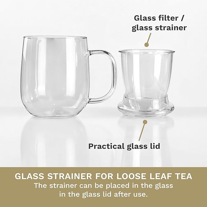 Creano Tea Glass 450 ml – Large Tea Cup with Strainer and Glass Lid – An ideal Tea Maker - Bloomnest