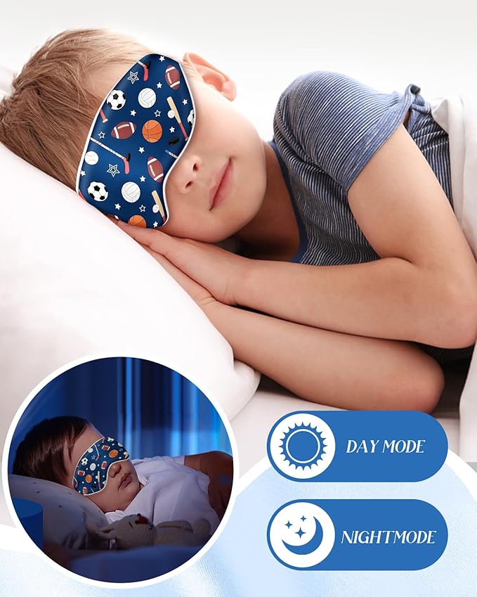 Sleep Mask for Kids - Silk Eye Mask for Sleeping Cute Cartoon Kids Sleep Mask for Boys Girls Teens Soft Smooth Adjustable Straps Silk Kids Eye Cover, Blue Ballgame - Bloomnest