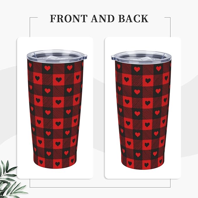 Buffalo Plaid Tumbler with Lid and Straw 20 oz Stainless Steel Cup Insulated Tumbler Coffee Mug for Home Office or Car Christmas Birthday Gifts - Bloomnest