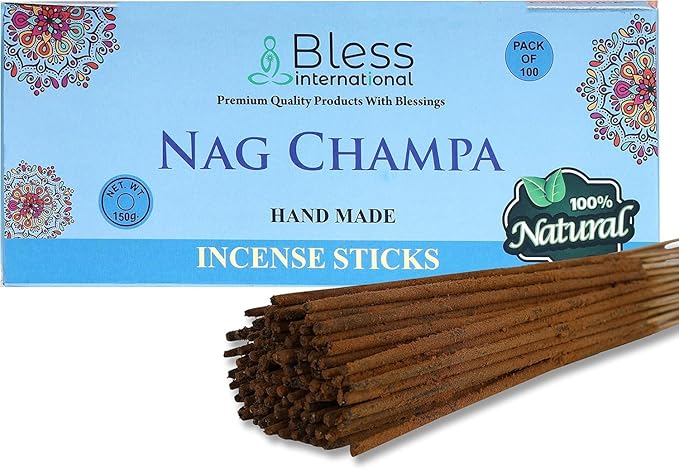 Bless-Nag-Champa 100%-Natural-Handmade-Hand-Dipped-Incense-Sticks Organic-Chemicals-Charcoal-Free Purification-Relaxation-Positivity-Yoga-Meditation Best-Woods-Scent (100 Sticks (5.25 OZ)) BlessInternational