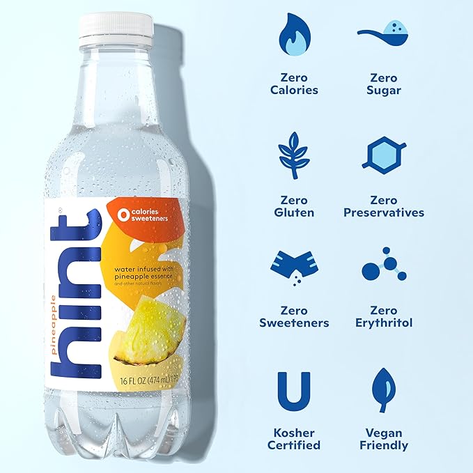 Hint Water Pineapple, Pure Water Infused with Pineapple, Zero Sugar, Zero Calories, Zero Sweeteners, Zero Preservatives, Zero Artificial Flavors, 16 Fl Oz (Pack of 12) - Bloomnest