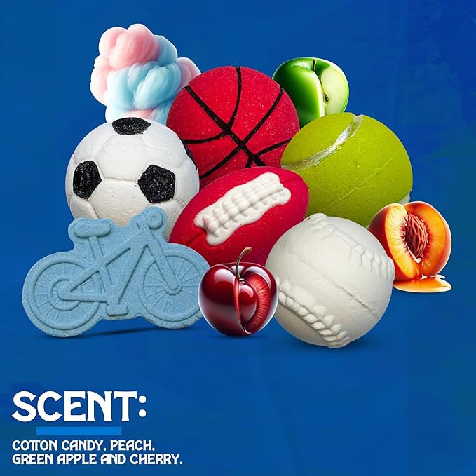 Bath Bombs for Boys with Toys Inside W/Flash Cards - Sports Bath Bombs for Kids - Gift Set of 18 Scented Organic Handmade - 2.5 oz with Natural Essential Oils - 18 Pack - Bloomnest