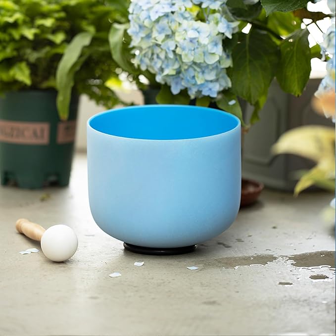 Hye-eun 8 Inch G Note Blue Colored Quartz Crystal Singing Bowl 432HZ Heart Chakra for Yoga Sound Healing Meditation with Carrying Case and Mallet - Bloomnest