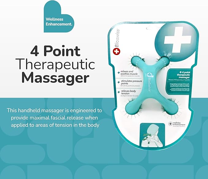 BioSwiss Handheld Full Body Massager, 4-Leg Pressure Point Massage Tool for Back, Neck, and Shoulder, Portable Manual Massager Bioswiss