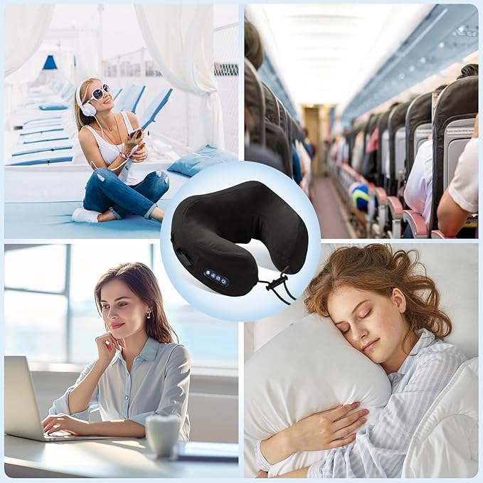Electric Neck Massager,Portable Heated Kneading Massage Cushion Pillow,Rechargeable Shoulder Neck U-Shaped Massage Shiatsu,for Pain Relief at Home,Car,Office,Travel(Black) - Bloomnest