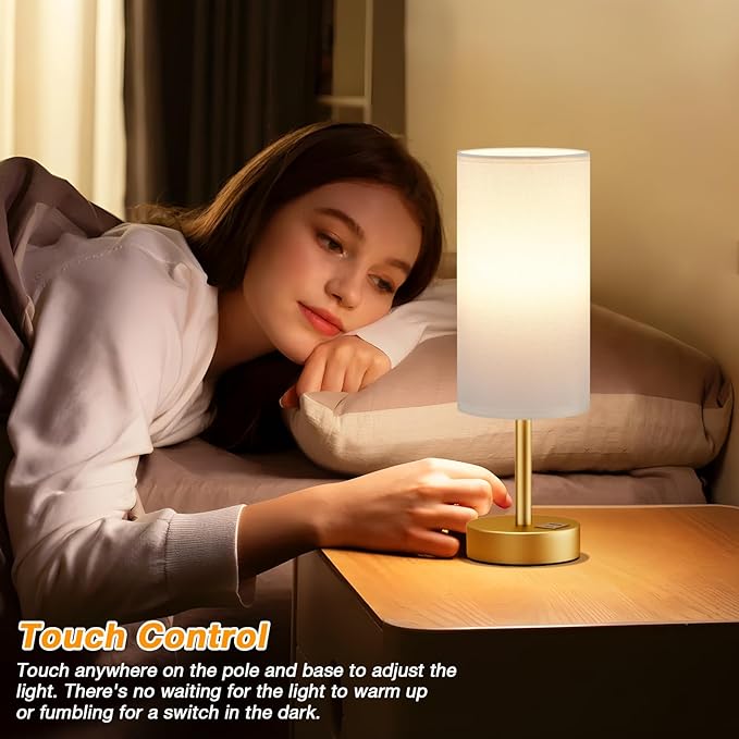 Dicoool Small Touch Bedside Lamp with USB - 3 Way Dimmable Table Lamp for Bedroom, Nightstand Lamp with Gold Charging Station for Desk Dorm, Office - Bloomnest
