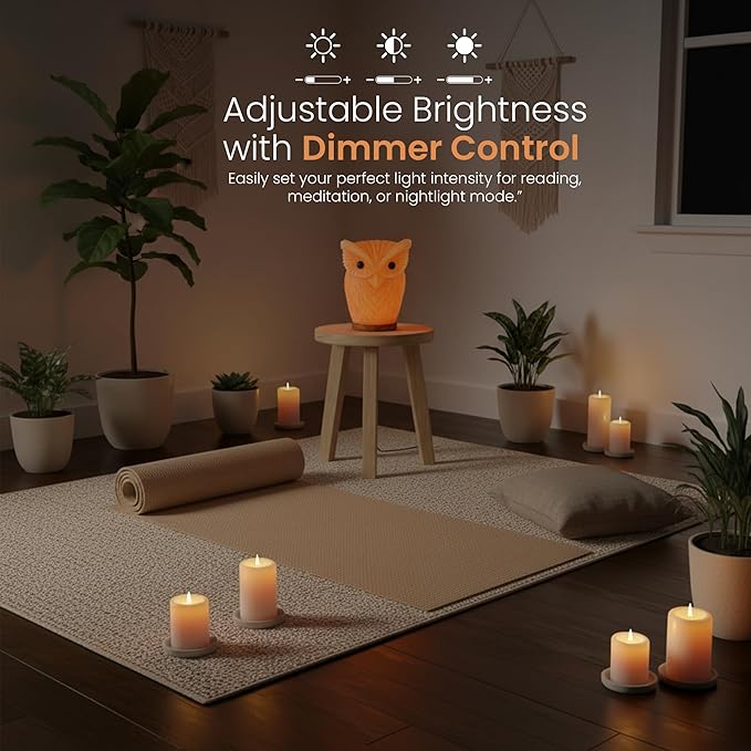Himalayan Salt Lamp Owl Shape – 7 Inch High, 4.4 lbs, Hand-Crafted Natural Pink Rock Salt Lamp with Wooden Base & Dimmer Cable - Bloomnest