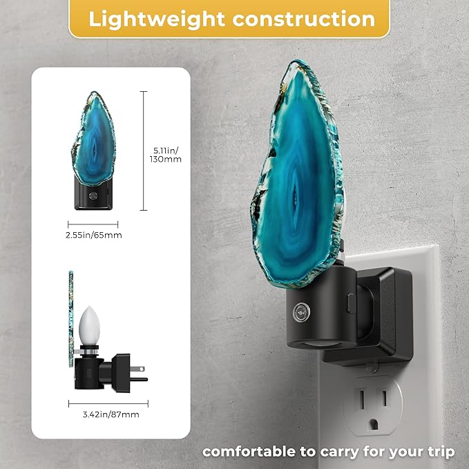 L LOHAS LED Night Light, Night Lights Plug into Wall, Agate Nightlight Rotating, Dimmable Nightlights Plug in with Light Sensor, Soft White Nightlights for Bathroom Bedroom Hallway, 2 Pack(Blue) - Bloomnest