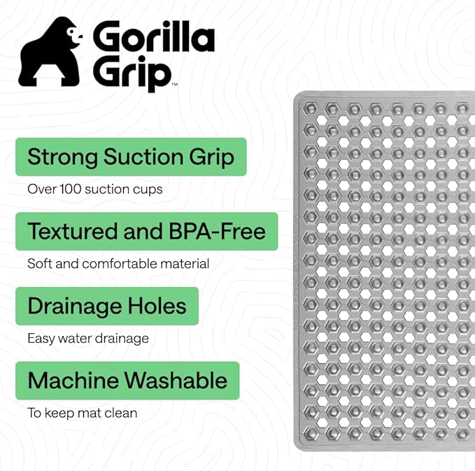 GORILLA GRIP Patented Square Shower Stall Mat, Small Bathtub Floor Mats for Stand Up Showers with Suction Cups and Drainage Holes, Machine Washable, Soft on Feet, Bathroom Accessories 21x21 Inch, Gray - Bloomnest
