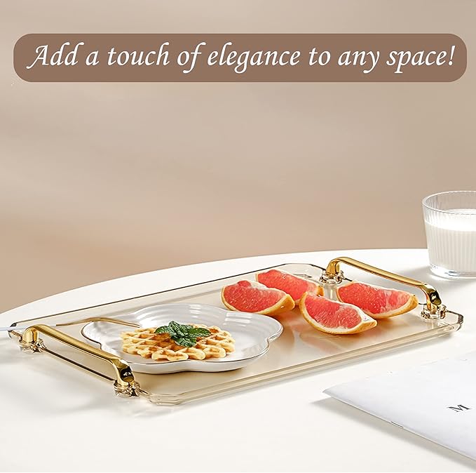 Acrylic Serving Tray with Handles Ottoman Countertop Decorative Tray Serving Tray Spill-Proof Tray for Coffee Table Living Room Bedroom 16 x 9 x 0.8 inches - (Transparent Color) - Bloomnest
