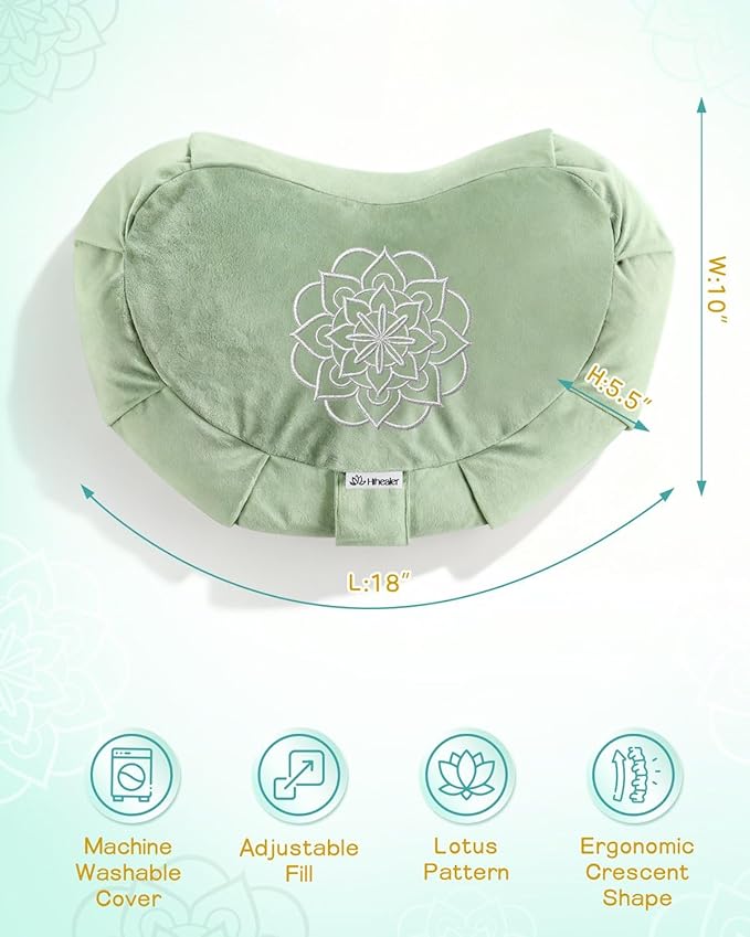 Premium Meditation Cushion - Comfortable Floor Pillow for Adult Traditional Crescent Meditation Pillow Yoga Buckwheat Bolster (Green) - Bloomnest