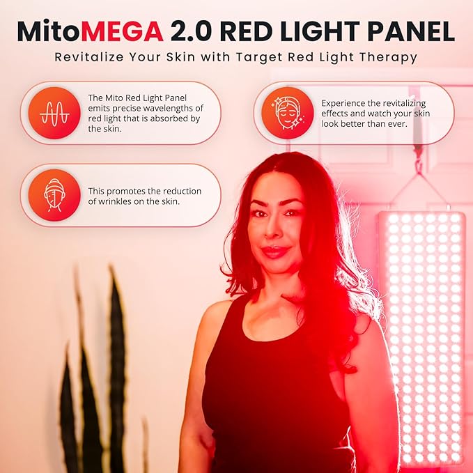 Mito Red Light - MitoMEGA 2.0 Red Light Panel - Red Light Therapy for Face and Neck – Red Light Therapy Panel - Red Light & Near Infrared Red Light Therapy - At-Home Red Light Therapy for Body MitoRedLight