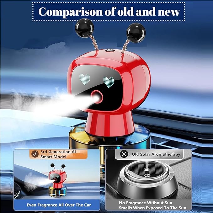 Robot Intelligent Aromatherapy Machine, Smart Cute Robot Car Air Freshener - Fine Spray/Fillable/Four-Gear Adjustment/Vibration Sensing/On-Off/Large Capacity Long-Lasting Fragrance/Red-V2(Hilton) - Bloomnest