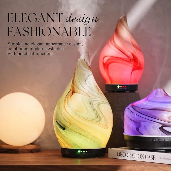 Porseme 280ml Essential Oil Diffuser Glass Color Changing Aroma Air Diffusers Aromatherapy Ultrasonic Cool Mist Humidifier 7 Running Hours Waterless Auto-Off for Sleeping, Yoga, Spa (Jupiter) - Bloomnest