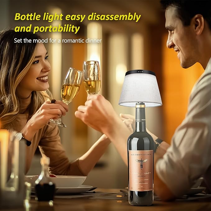 2025 New Bottle Lamp - LED Bottle Lights for Liquor & Wine Bottles, Cordless Lampshade, Whiskey Bottle Top Light, Bottle Stopper Night Light Kit, Beige Fabric - Bloomnest