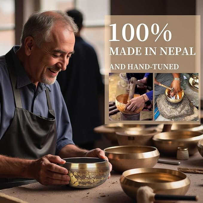 AKLOT HandMade Meditation Singing Bowl: Tibetan Sound Bowl Set with Pure Tone, Sound Bath Bowl with Cushion, Mallet, Spiritual Gift for Chakra Clearing, Mind Healing, Yoga, Prayer, Relaxation (4 Inch) - Bloomnest