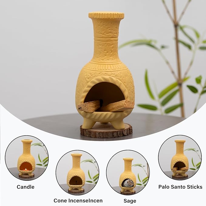 Handcrafted Terracotta Palo Santo Burner - Mexican Style Chiminea Clay Incense Dish & Anxiety Relief, Mini Aromatic Home Altar with Chimney Design, Meditation Gift for Women/Mom - Bloomnest
