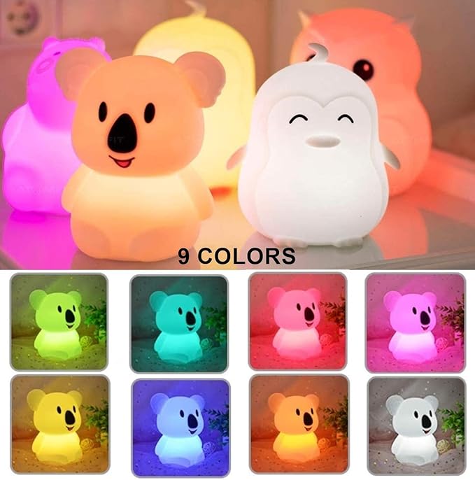 Koala Night Light for Kids Silicone Bedside Bedroom Lighting, Baby Nursery Light Sleeping NightLights, Color Changing Lamps - Eye Caring, Adjustable Brightness & Color, Time Setting - Medium - Bloomnest
