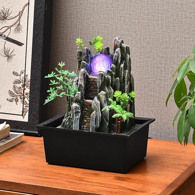 Tabletop Fountain House Decor Waterfall Fountain with Color-Changing LED Light for Office, Living Room, or Bedroom,Relaxing Indoor Tabletop Water Fountain(2816) - Bloomnest