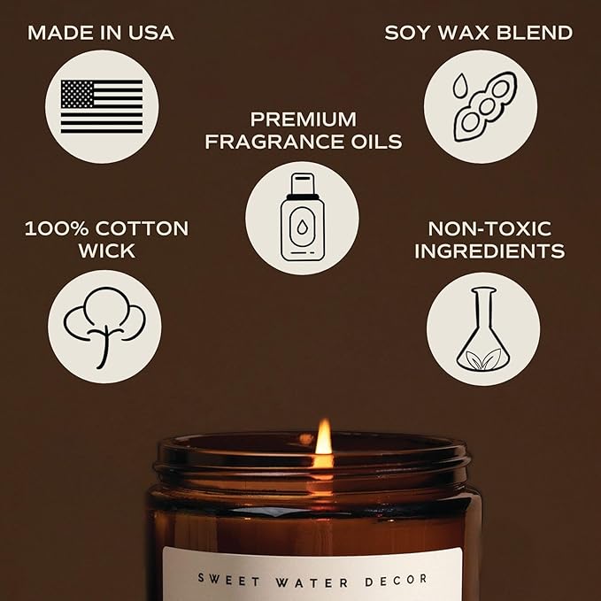 Sweet Water Decor Cozy Season Soy Candles - Fall Candles with Woods, Warm Spice, and Citrus Scent for Home Decor - Soy Candle with 40 Hours Burn Time - 9Oz Black Lid Amber Jar Candles Fall Scents - Bloomnest