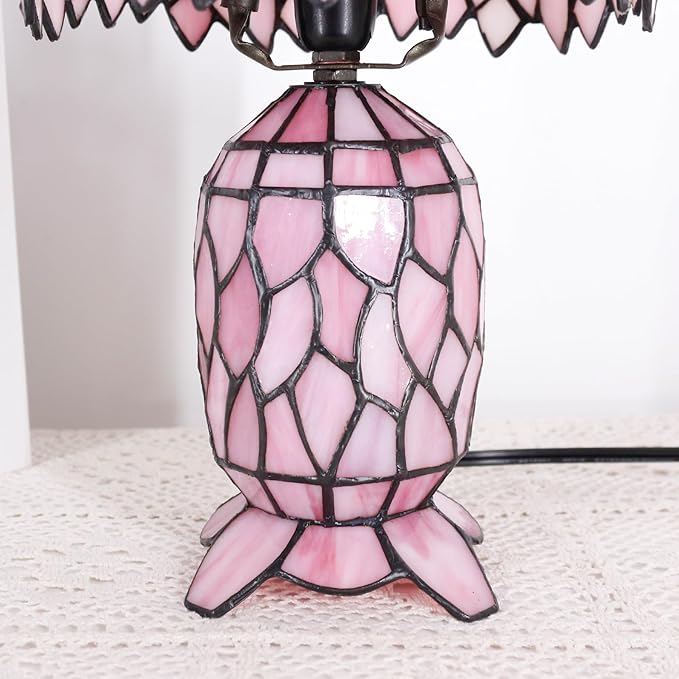 Small Tiffany Lamp Stained Glass Table Lamp Mini Mother Daughter Vase Desk Accent Night Light for Bedroom Bedside Reading Home Antique Style 8X14 Inches (Pink Wisteria) - Bloomnest
