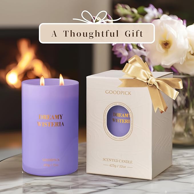 Goodpick Scented Candles, Wisteria Lavender Gifts for Women, Soy Candles for Home Scented, 22oz Long-Lasting Highly Scented - Bloomnest