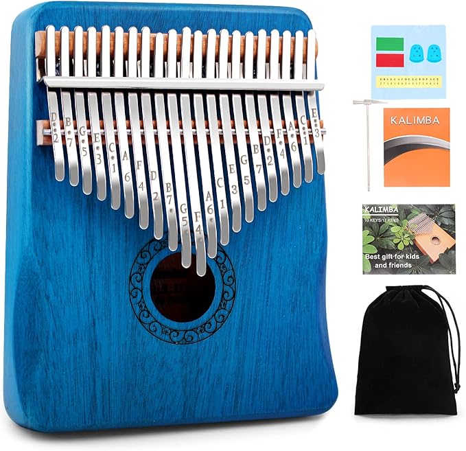Kalimba Thumb Piano,YUNDIE Portable 21 Keys Mbira Finger Piano with Tune Hammer and Study Instruction,Musical Instruments Gift for Adult Beginners Professional(Blue) - Bloomnest