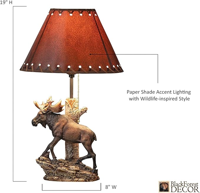 BLACK FOREST DECOR - Moose Climbing Table Lamp for Cabin, Living Room, Nightstand, Desk - Vintage Rustic Home Décor - 19.5" x 12" - Bloomnest